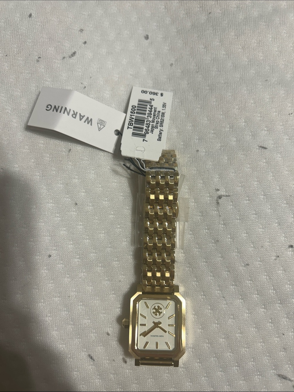 Tory Burch Gold Rectangular Bracelet Watch with White Dial